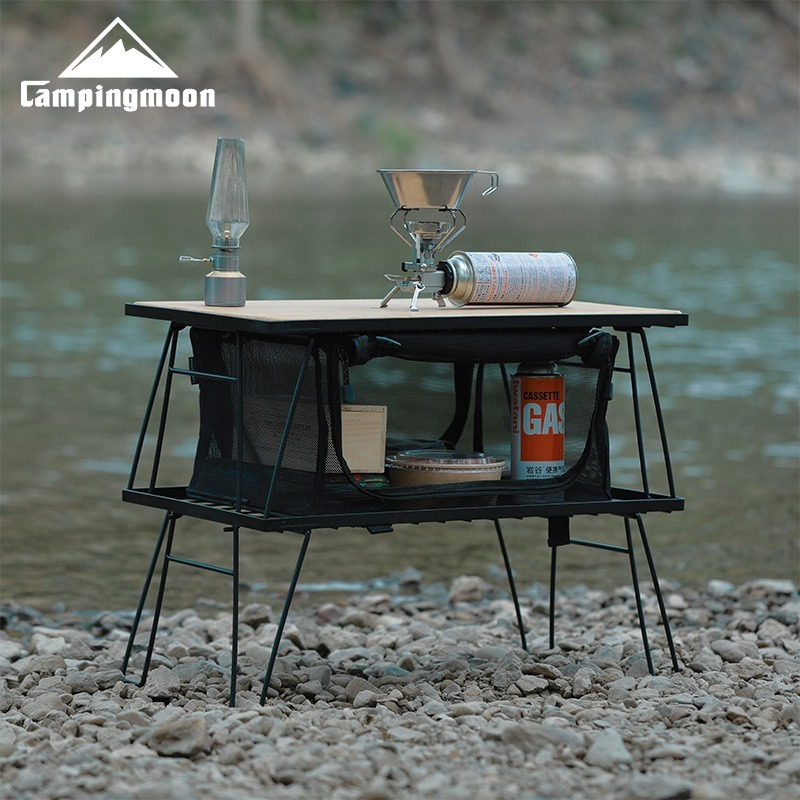 Camping Cooking Table - CAMPINGMOON T230 Mehrzweck-Eisen-Aufbewahrungsregal Campingtisch Tragbarer Multifunktionaler